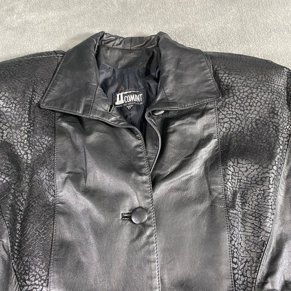 Comint Coat Women's M Black Faux Leather Snake Print Trim Long Trench Argentina - Picture 10 of 12